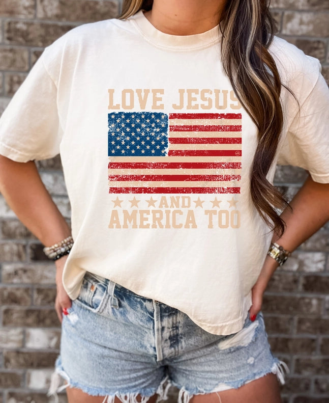 Love America & Jesus Too tee