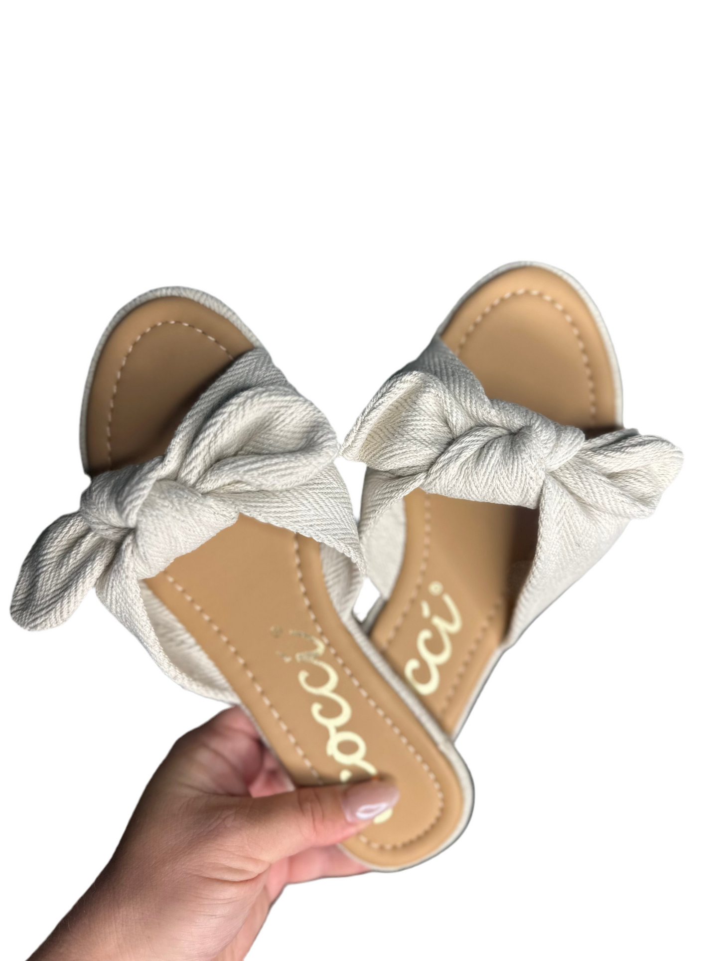 Canvas Bow Cream Slide Sandal