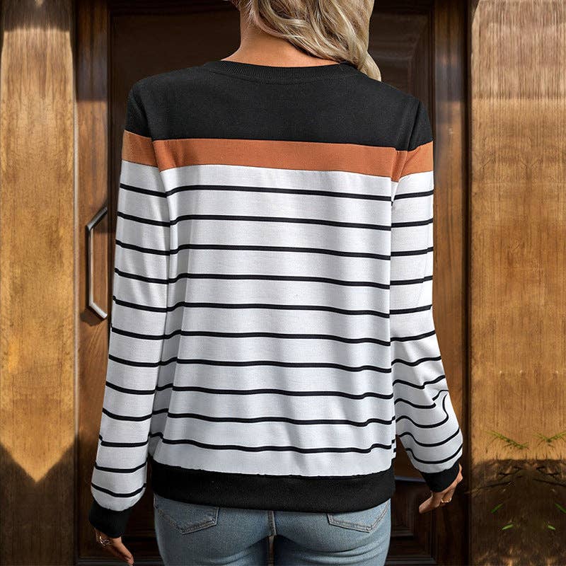 Lacy Crew Neck Striped Sweater