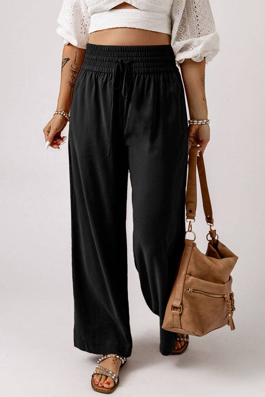 Drawstring Elastic Waist Casual Wide Leg Pants