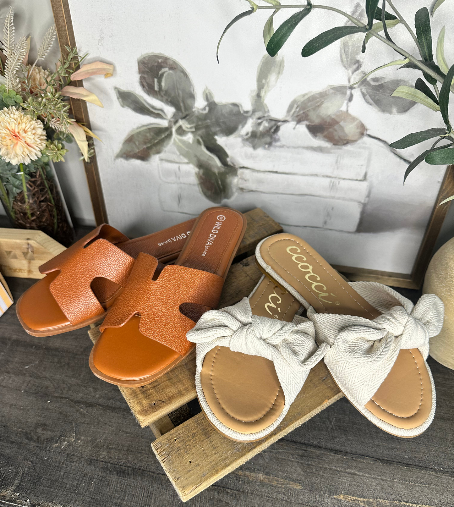 Canvas Bow Cream Slide Sandal