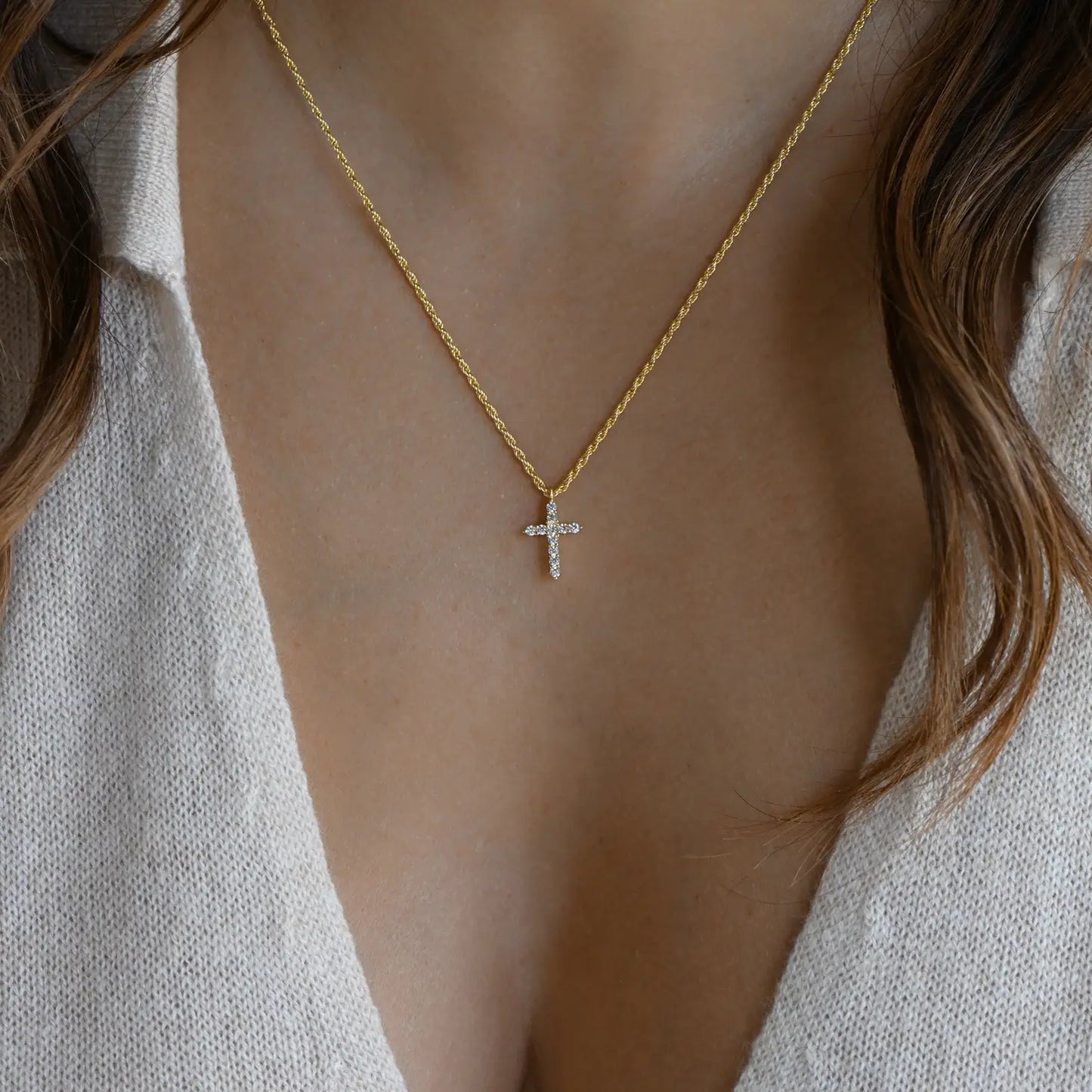 Cross Pendant with Rope Chain