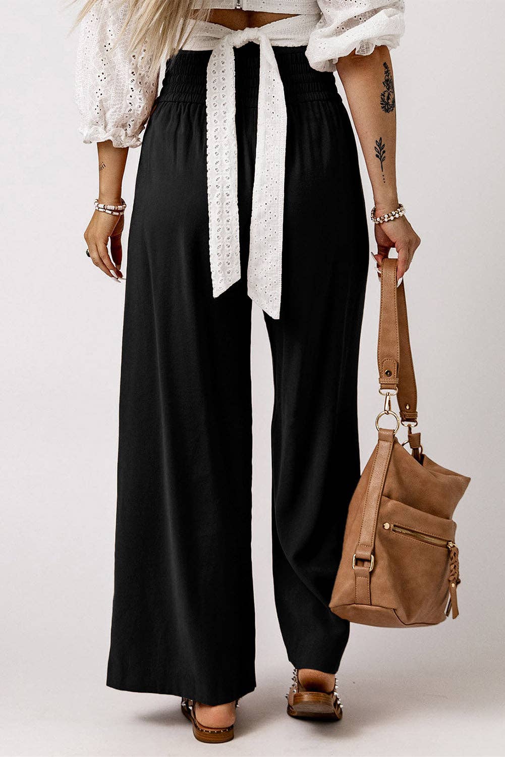 Drawstring Elastic Waist Casual Wide Leg Pants